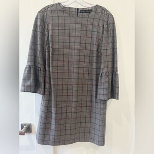 Zara Gray Plaid Long Sleeve Dress